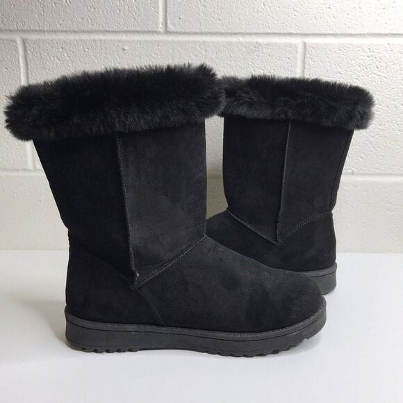 SO for Kohl's Womens Abigail Boots Faux Fur Black Slip On Button Detail Size 8 M - Picture 5 of 11